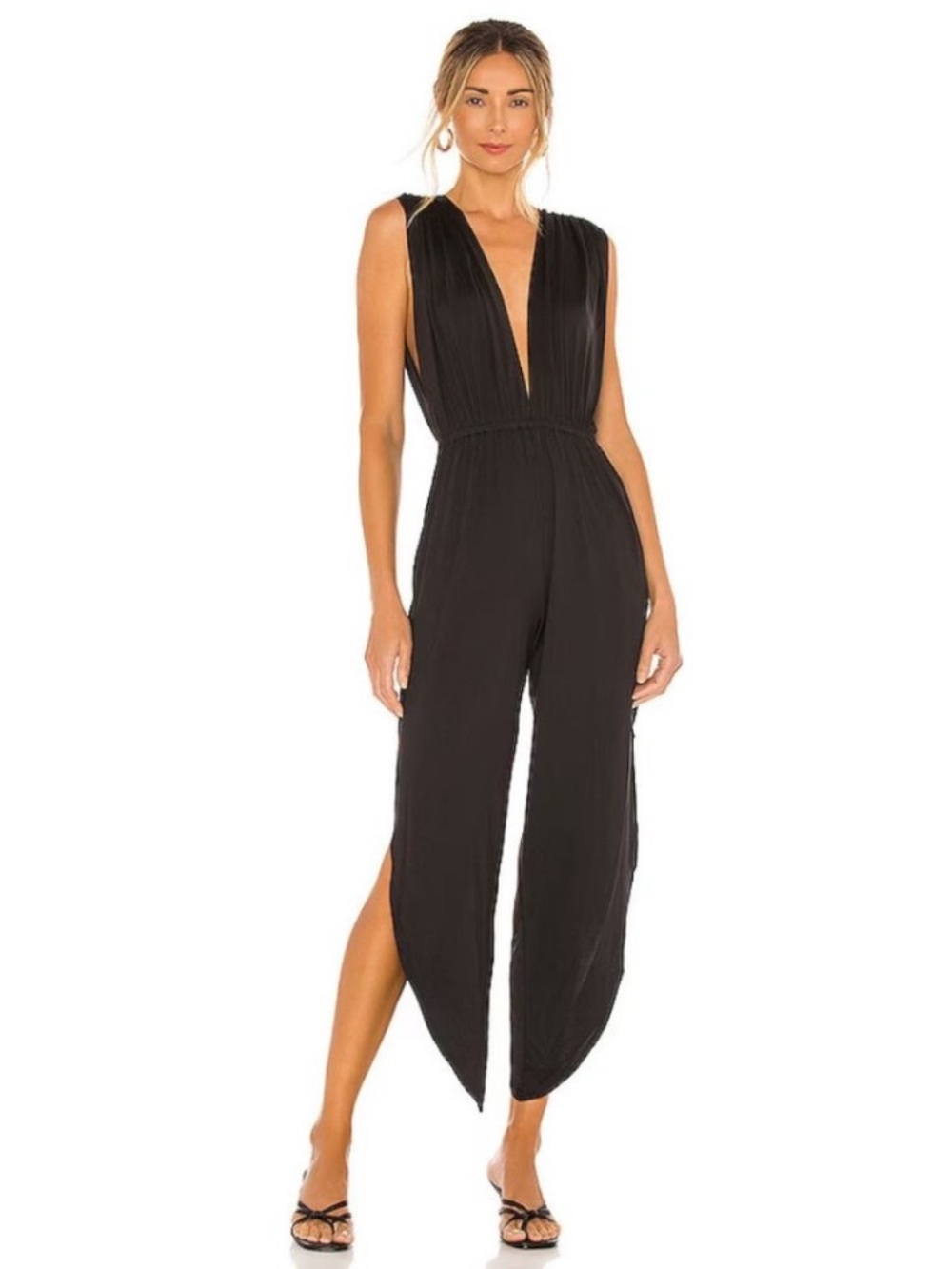 We are HAH Hot As Hell Michele Bell Jumpsuit Black Noir Deep V